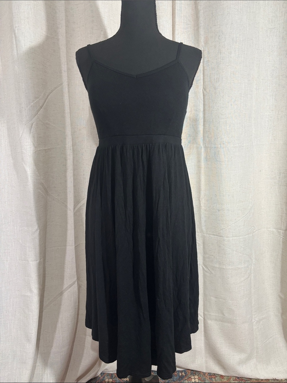 stars above Black Midi Spaghetti-Strap Dress with Built-in Shelf Bra